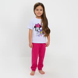 Пижама для девочки (футболка и брюки) «Единорог и мышка», размер 28-30 (98-104 см), бело-розовая