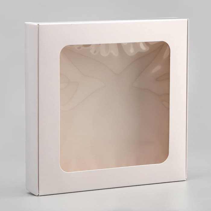 Коробка самосборная, белая, с окном, 16×16×3 см