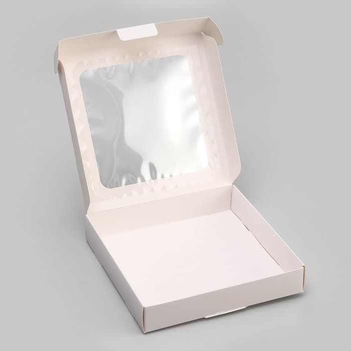 Коробка самосборная, белая, с окном, 16×16×3 см