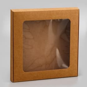Коробка самосборная, крафт, с окном, 19×19×3 см