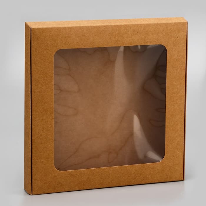 Коробка самосборная, крафт, с окном, 19×19×3 см