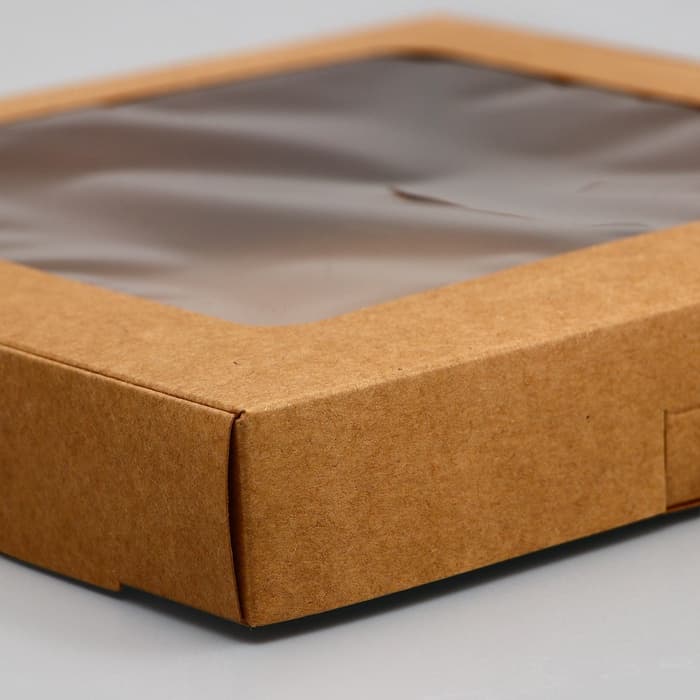 Коробка самосборная, крафт, с окном, 19×19×3 см