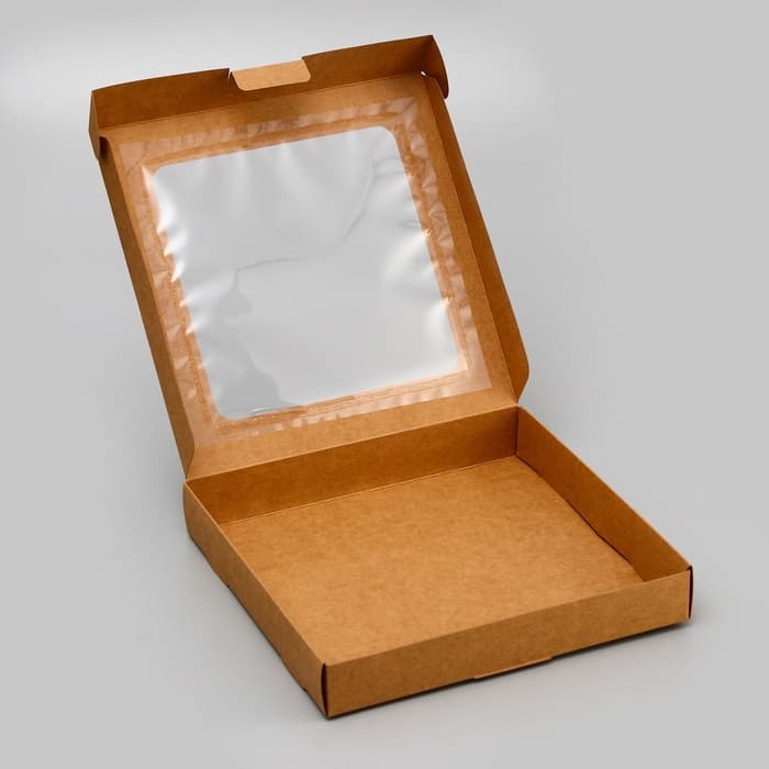 Коробка самосборная, крафт, с окном, 19×19×3 см