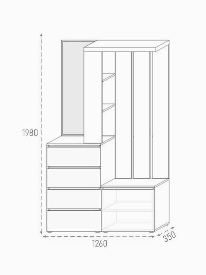 Прихожая «Клик Мебель. Крона», с зеркалом, 1260×350×1980 мм, цвет графит