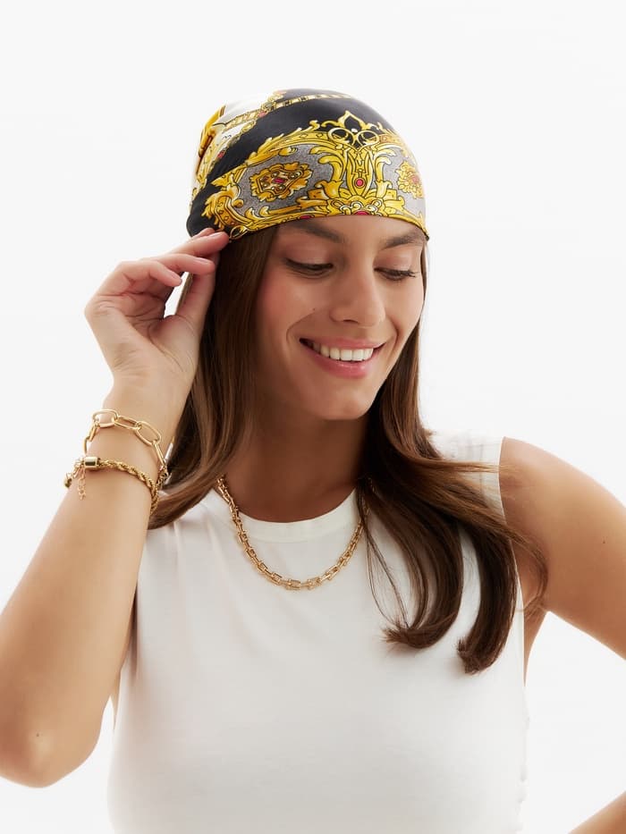 Платок женский MINAKU с узорами, размер 90×90 см, чёрный