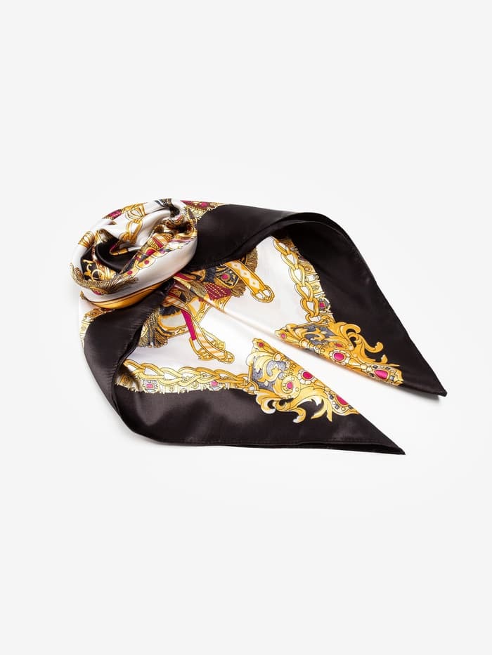 Платок женский MINAKU с узорами, размер 90×90 см, чёрный