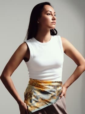 Платок женский MINAKU, размер 70×70 см, оранжевый, голубой