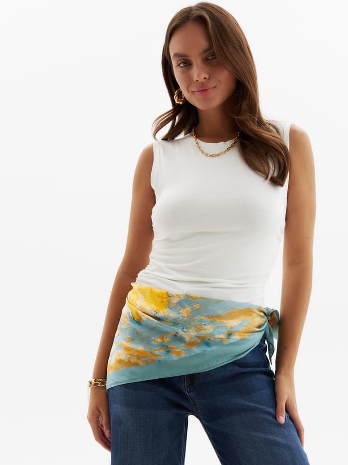 Платок женский MINAKU, размер 70×70 см, оранжевый, голубой