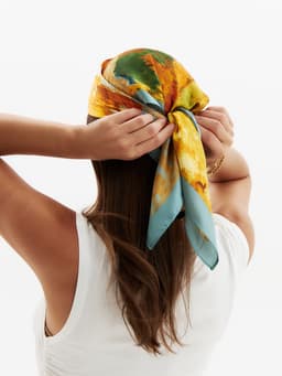 Платок женский MINAKU, размер 70×70 см, оранжевый, голубой