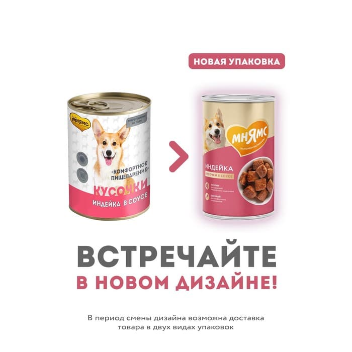 Влажный корм «Мнямс» «КОМФОРТНОЕ ПИЩЕВАРЕНИЕ« для собак, индейка в соусе, 400 г
