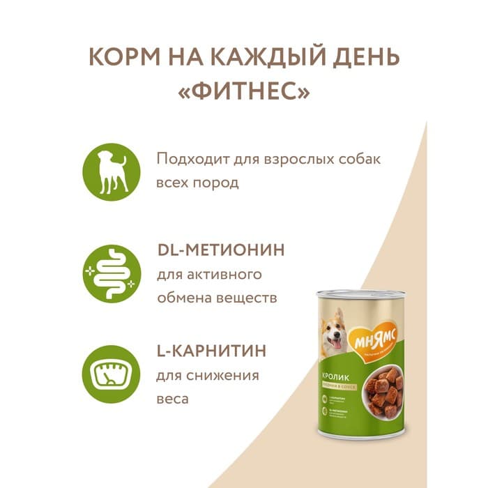 Влажный корм «Мнямс» «ФИТНЕС» для собак, кролик в соусе, 400 г