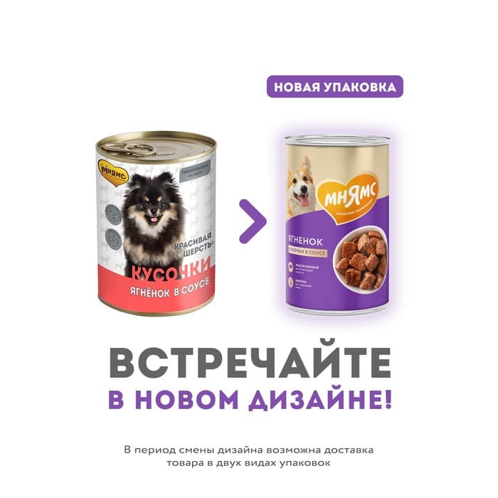 Влажный корм «Мнямс» «КРАСИВАЯ ШЕРСТЬ» для собак, ягненок в соусе, 400 г