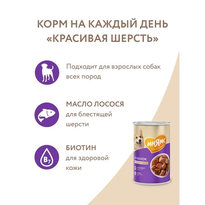 Влажный корм «Мнямс» «КРАСИВАЯ ШЕРСТЬ» для собак, ягненок в соусе, 400 г