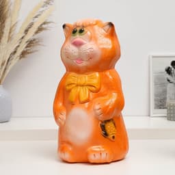 Копилка для денег «Кот рыжий с бантом и рыбкой», гипс, 38 см