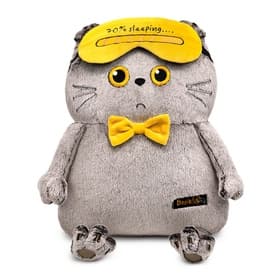 Мягкая игрушка «Кот-подушка в маске для сна», 34 см, МИКС