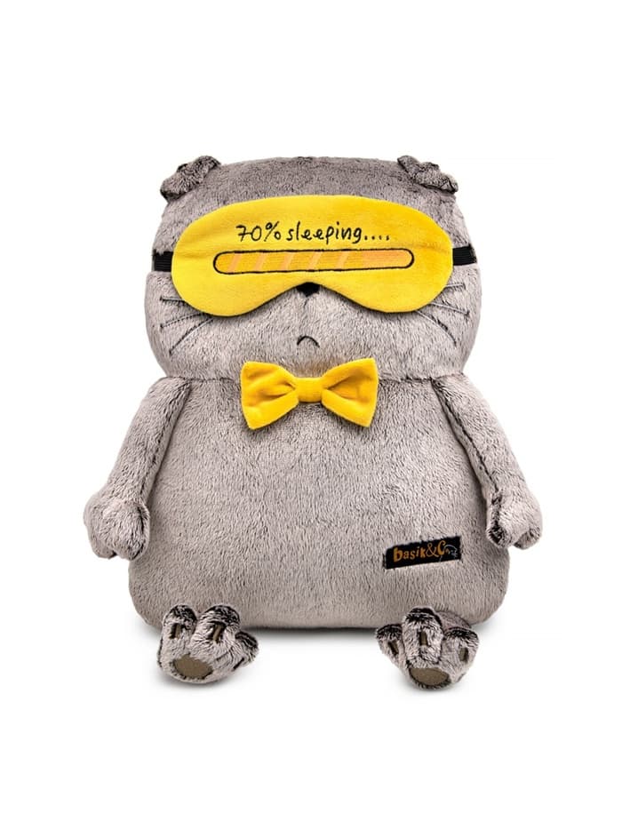 Мягкая игрушка «Кот-подушка в маске для сна», 34 см, МИКС