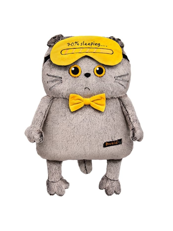 Мягкая игрушка «Кот-подушка в маске для сна», 34 см, МИКС