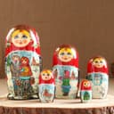 Матрёшка дерево «Парочка», красный платок, 5 кукольная, люкс, МИКС
