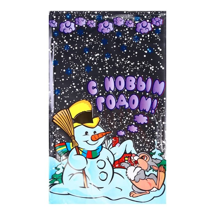Пакет подарочный новогодний, для сладких подарков «Снеговик и заяц» 25×40 см