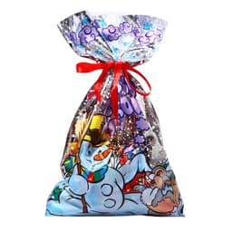 Пакет подарочный новогодний, для сладких подарков «Снеговик и заяц» 25×40 см