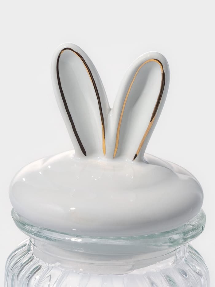 Банка для сыпучих Доляна «Зайка в золотом», 230 мл, с керамической крышкой, стекло, прозрачная