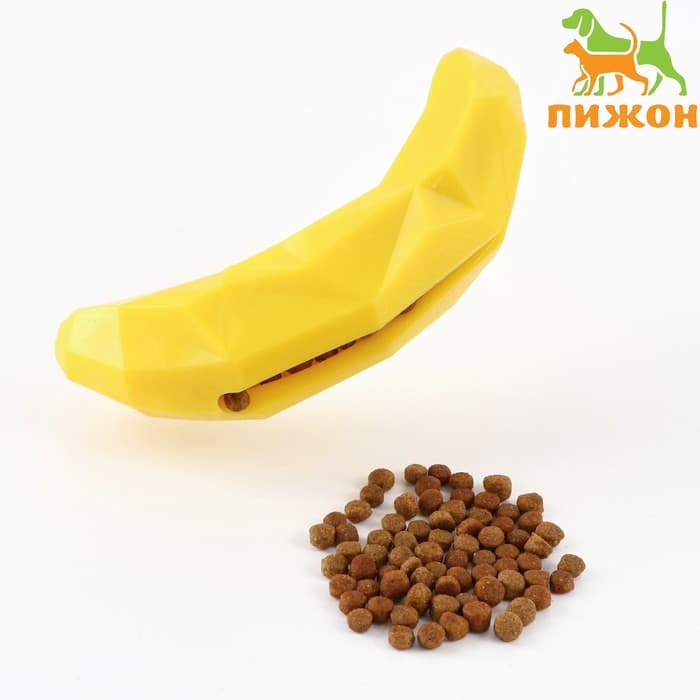 Игрушка для лакомств и сухого корма «Банан», 14×3.8 см, жёлтая