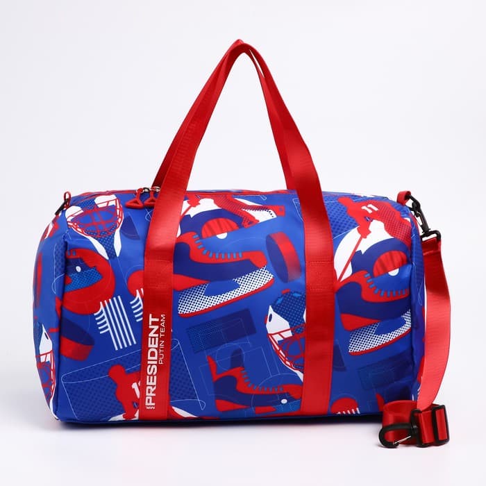 Сумка спортивная «RUSSIAN HOKEY», 47×28×24 см, цвет голубой