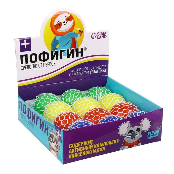 Мялка антистресс «Пофигин», с водой, в шоубоксе, МИКС