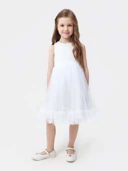 Платье нарядное для девочки MINAKU: PartyDress, белое, рост 110-116 см