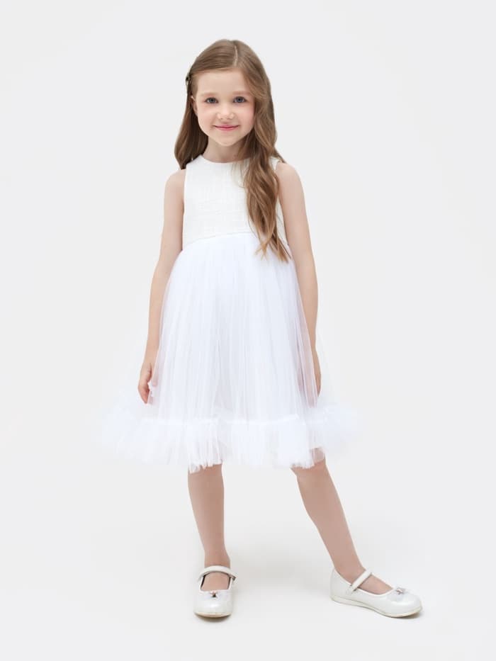 Платье нарядное для девочки MINAKU: PartyDress, белое, рост 110-116 см