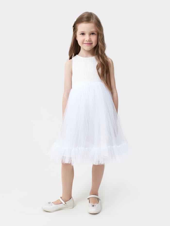 Платье нарядное для девочки MINAKU: PartyDress, белое, рост 116-122 см