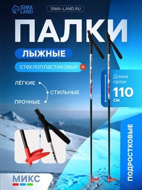 Палки лыжные стеклопластиковые, длина 110 см, МИКС