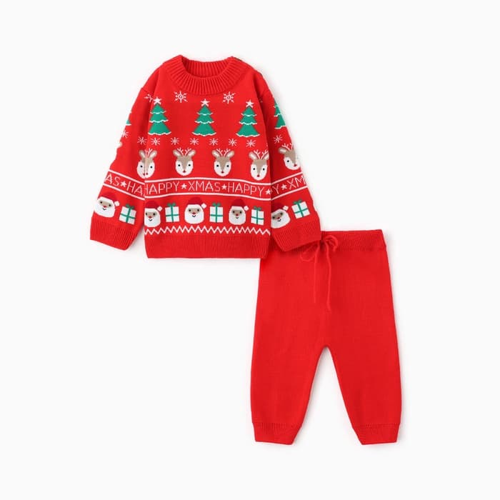Костюм детский вязаный: джемпер, брюки, «Крошка Я» Xmas, рост 68-74 см