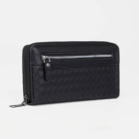 Портмоне мужское на молнии, отдел для купюр, для карт, для монет, цвет чёрный