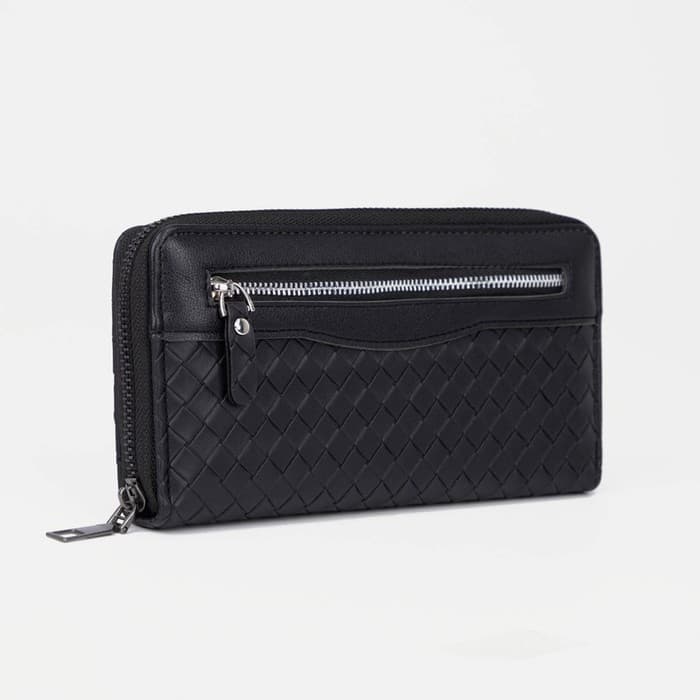 Портмоне мужское на молнии, отдел для купюр, для карт, для монет, цвет чёрный
