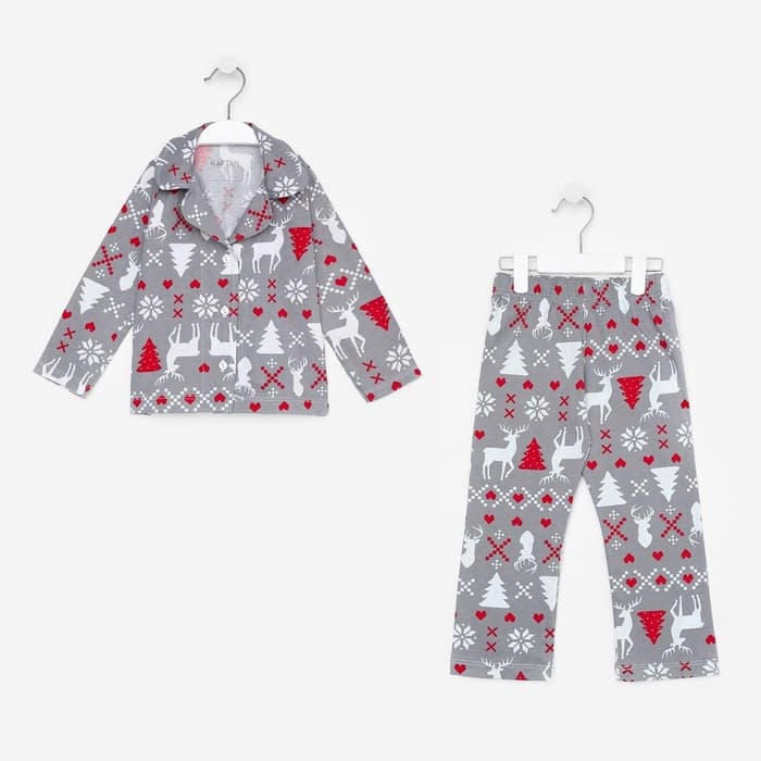 Пижама детская новогодняя: рубашка, брюки, KAFTAN «Скандинавия», серая, рост 86-92 см