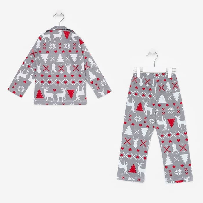Пижама детская новогодняя: рубашка, брюки, KAFTAN «Скандинавия», серая, рост 122-128 см
