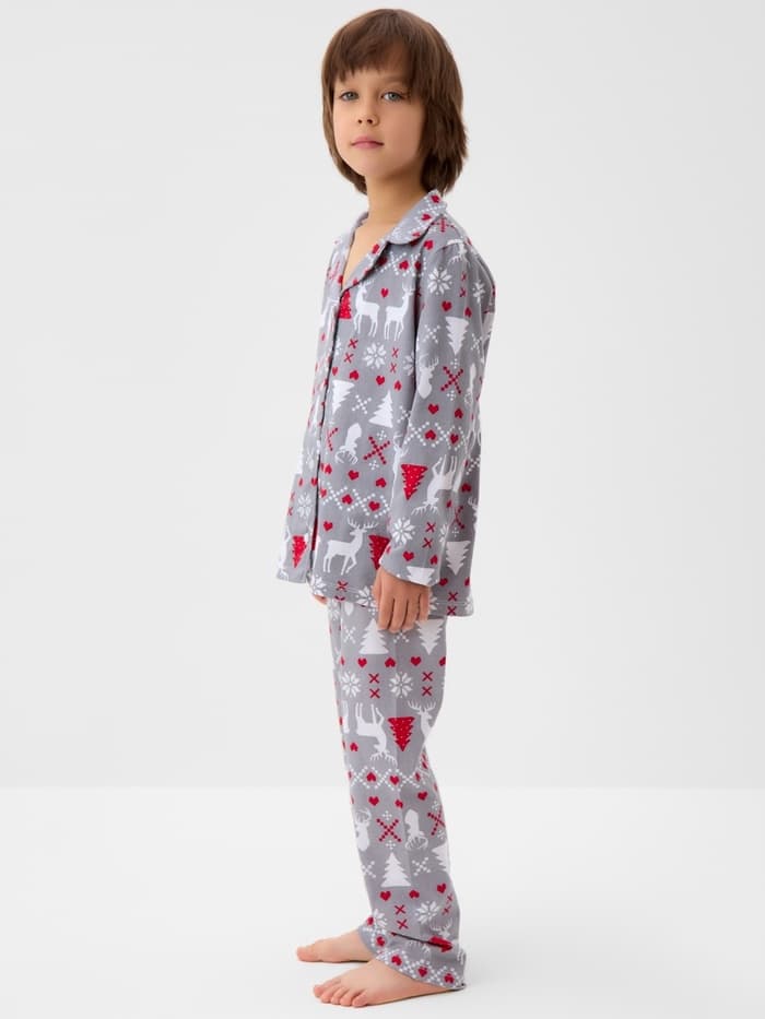 Пижама детская новогодняя: рубашка, брюки, KAFTAN «Скандинавия», серая, рост 122-128 см