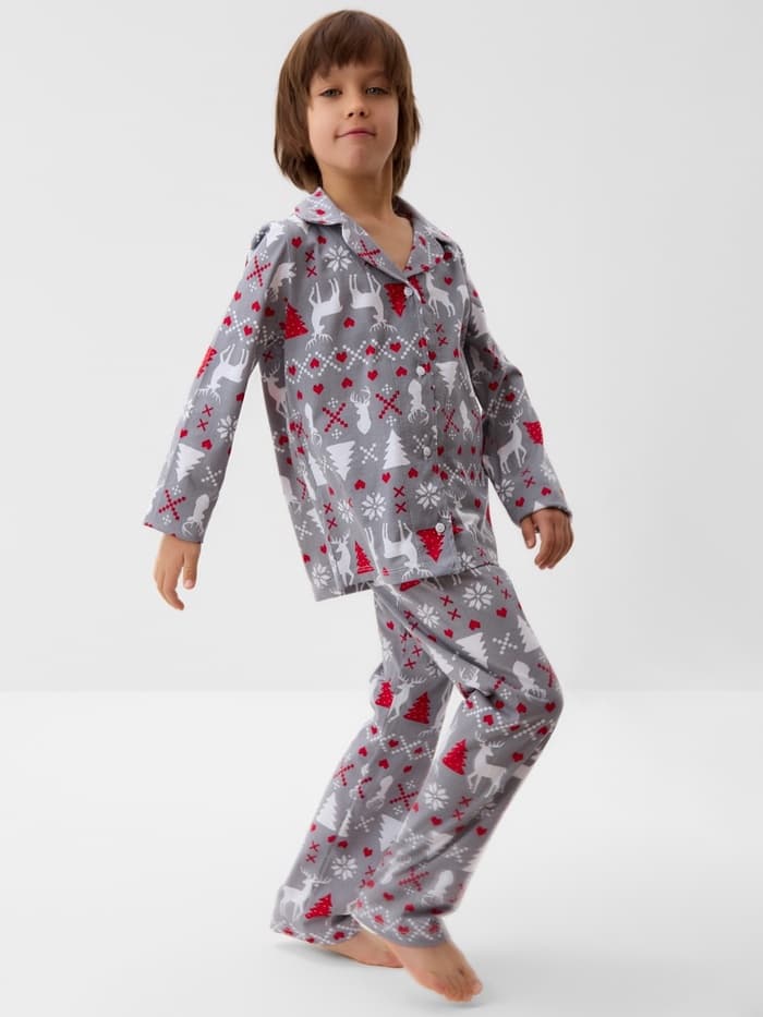Пижама детская новогодняя: рубашка, брюки, KAFTAN «Скандинавия», серая, рост 122-128 см