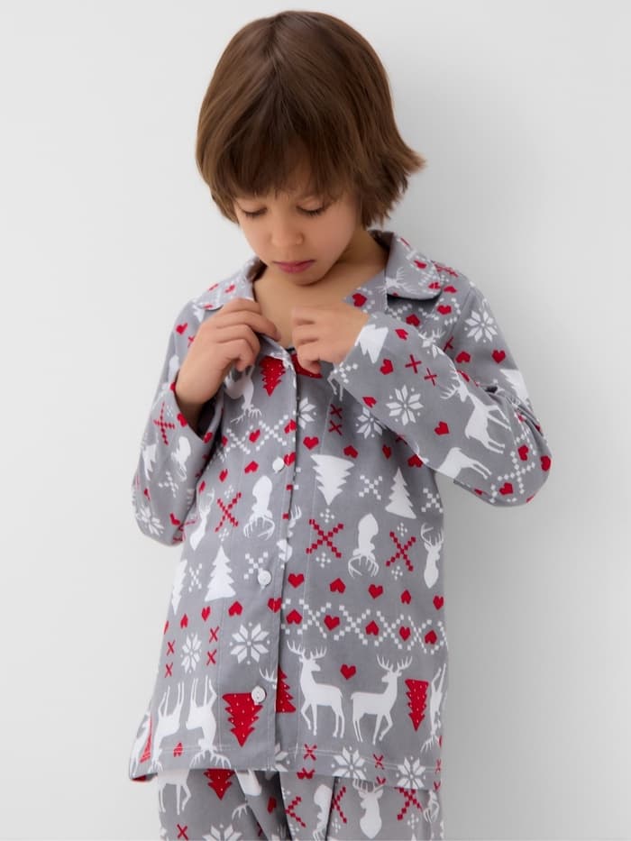 Пижама детская новогодняя: рубашка, брюки, KAFTAN «Скандинавия», серая, рост 122-128 см
