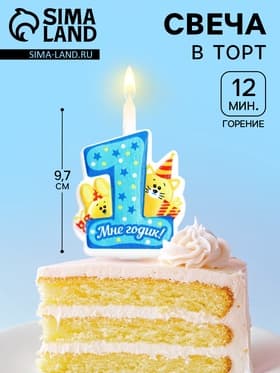 Свеча в торт «Мне годик!» с котом и кроликом, 9.7 см, 12 мин, 40 г