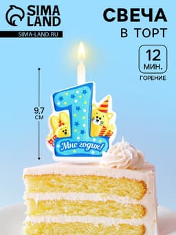 Свеча в торт «Мне годик!» с котом и кроликом, 9.7 см, 12 мин, 40 г