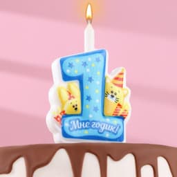 Свеча в торт «Мне годик!» с котом и кроликом, 9.7 см, 12 мин, 40 г