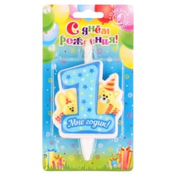 Свеча в торт «Мне годик!» с котом и кроликом, 9.7 см, 12 мин, 40 г