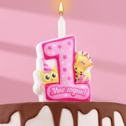 Свеча в торт «Мне годик!» с жирафом и совой, 9.7 см, 12 мин, 40 г