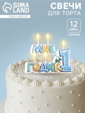 Свеча в торт на шпажке для мальчиков «Мне годик», 7.7 см, 12 мин, 65 г