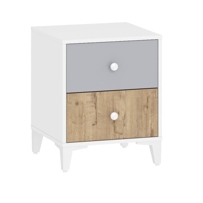 Тумба прикроватная «Морти», 446×452×562 мм, цвет дуб бунратти/серый/белый