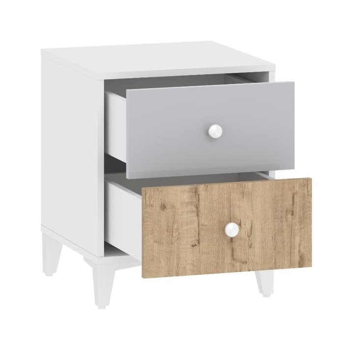 Тумба прикроватная «Морти», 446×452×562 мм, цвет дуб бунратти/серый/белый