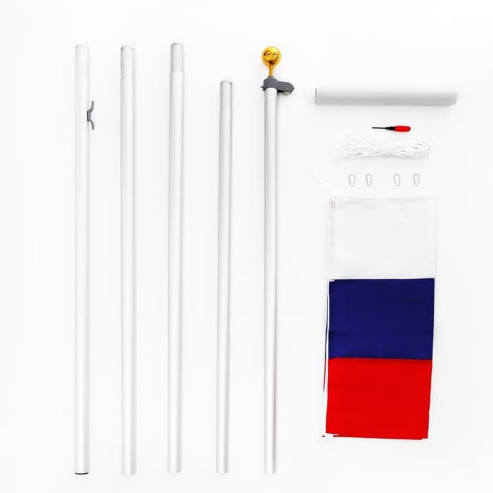 Флаг России 90×150 см, флагшток уличный, 7.5 метров, d=5 см