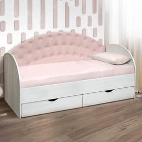 Кровать односпальная «Софа 10», без бортика, 800×1600 мм, велюр цвет ясень анкор светлый/пудровый